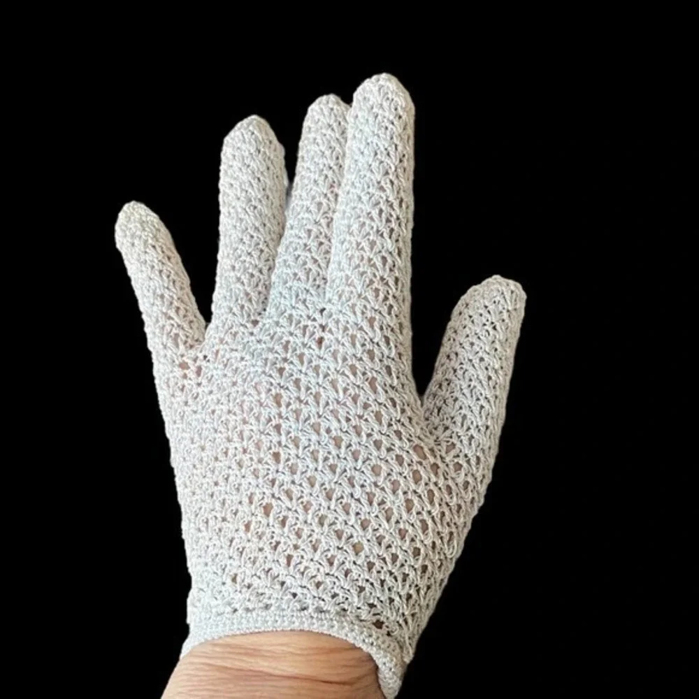 Vintage 1950’s Women's Blue Cotton Dress Gloves Crocheted Lace New Deadstock